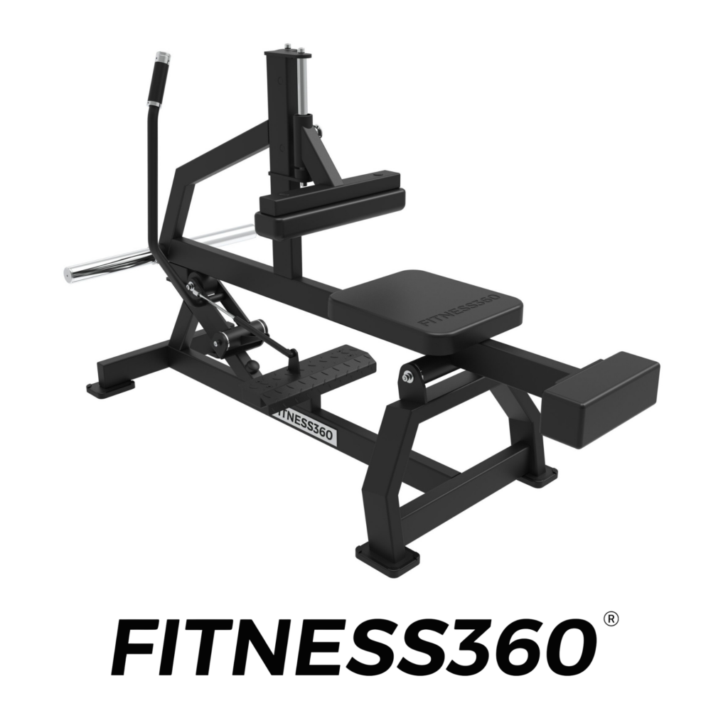 Professional seated calf raise machine with adjustable thigh pad and plate-loaded resistance for calf training