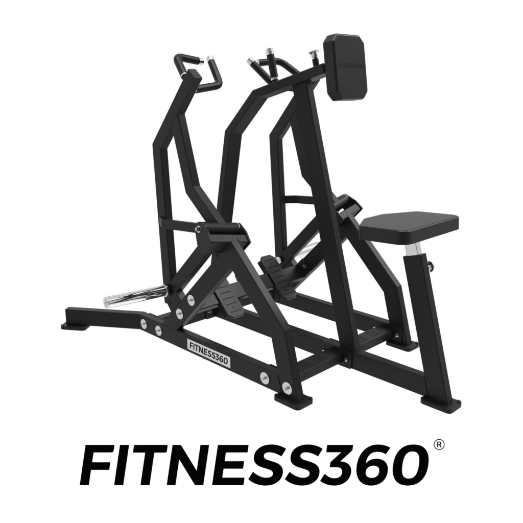 Seated row strength machine with plate-loaded Ø50 mm weight sleeves