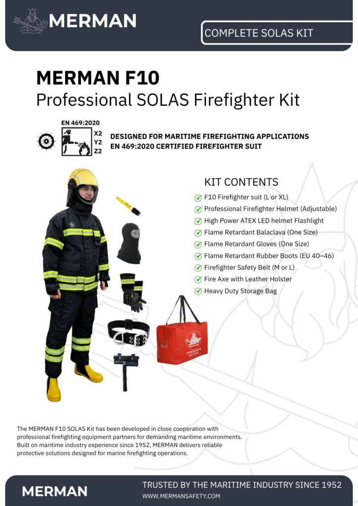 MERMAN F10 Complete SOLAS Firefighter Kit with protective equipment